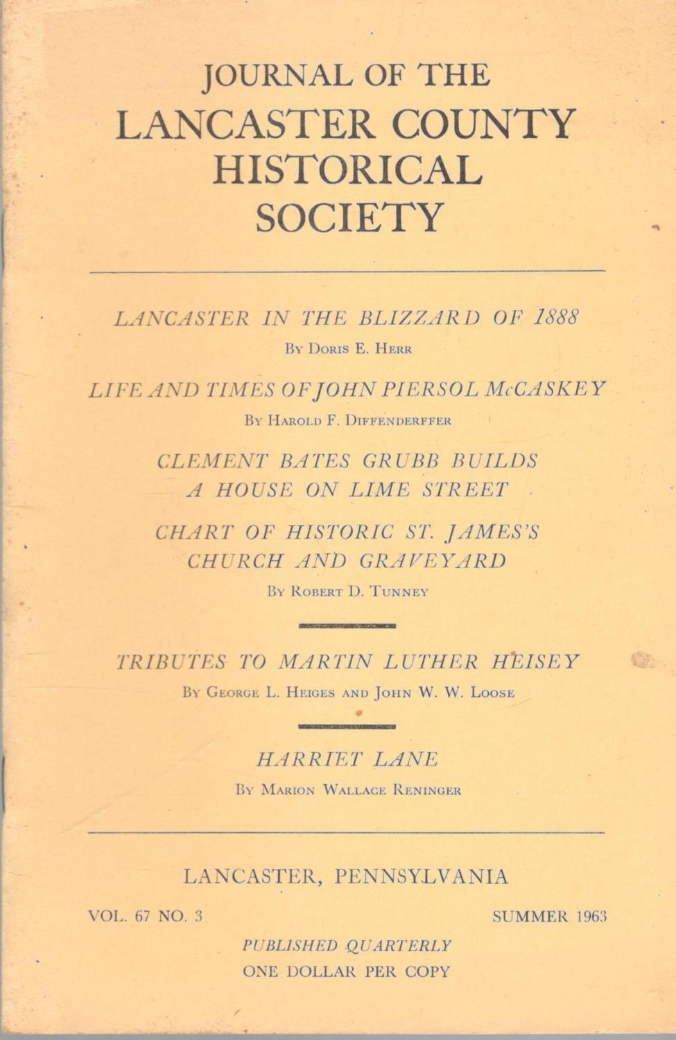 Journal of the Lancaster County Historical Society (19621964; 8 issues) Good Soft cover