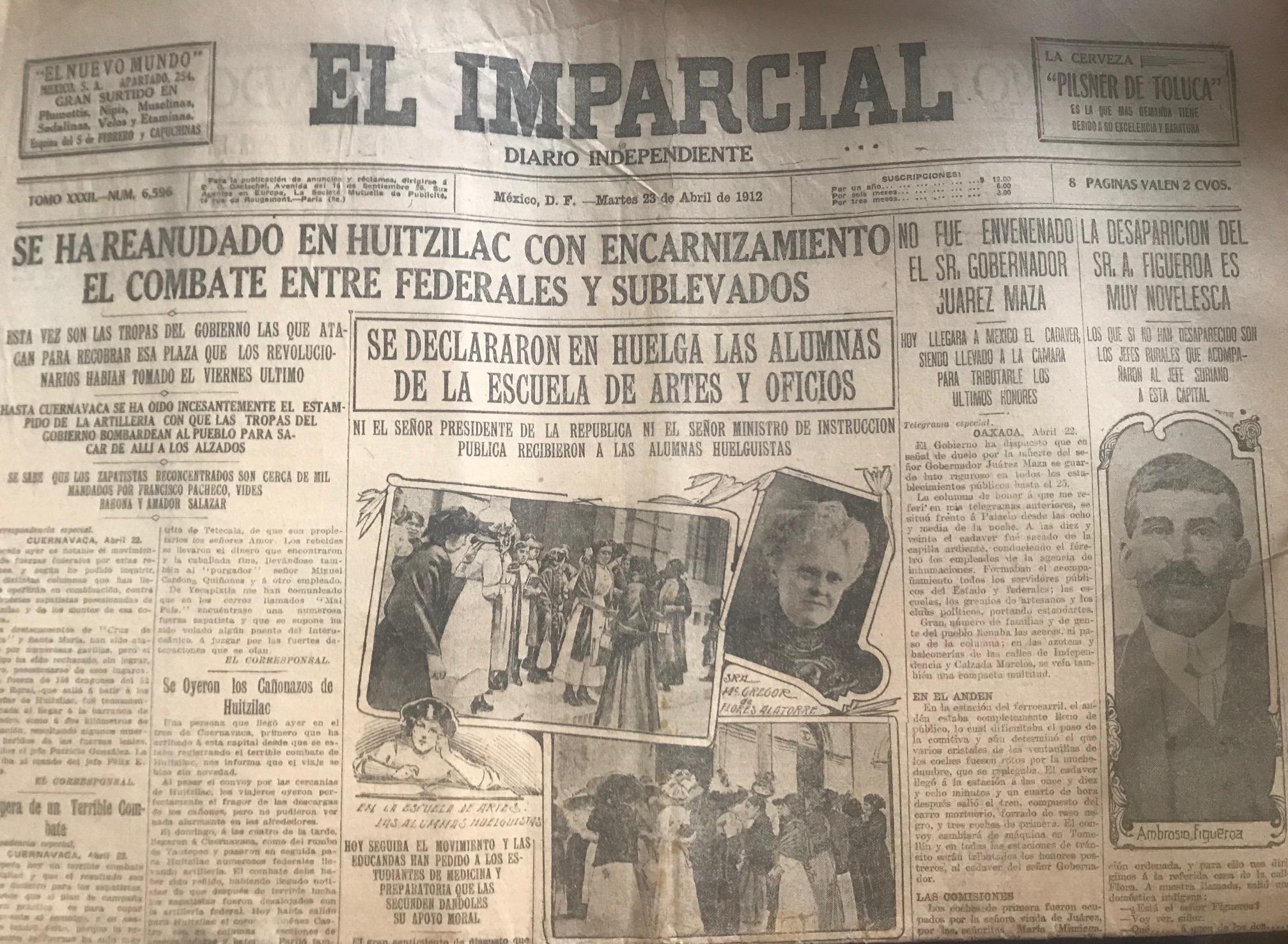 El Imparcial Diario Independiente Martes 23 De Abril De 1912 Revolucion Mexicana Bien Encuadernacion De Tapa Blanda 1912 1Âª Edicion Libreria Urbe