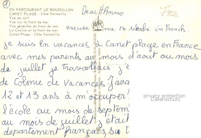 Postkarte Carte Postale Canet Plage Front De Mer Casino Plage Cote Vermeille Canet Plage Manuscript Nbsp Nbsp Paper Nbsp Collectible Versandhandel Boeger
