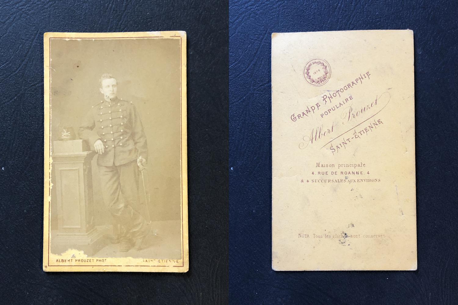 Prouzet, Saint Etienne, Jeune homme en uniforme militaire à brandebourgs, circa 1880 Photographie originale / Original photograph [ ]