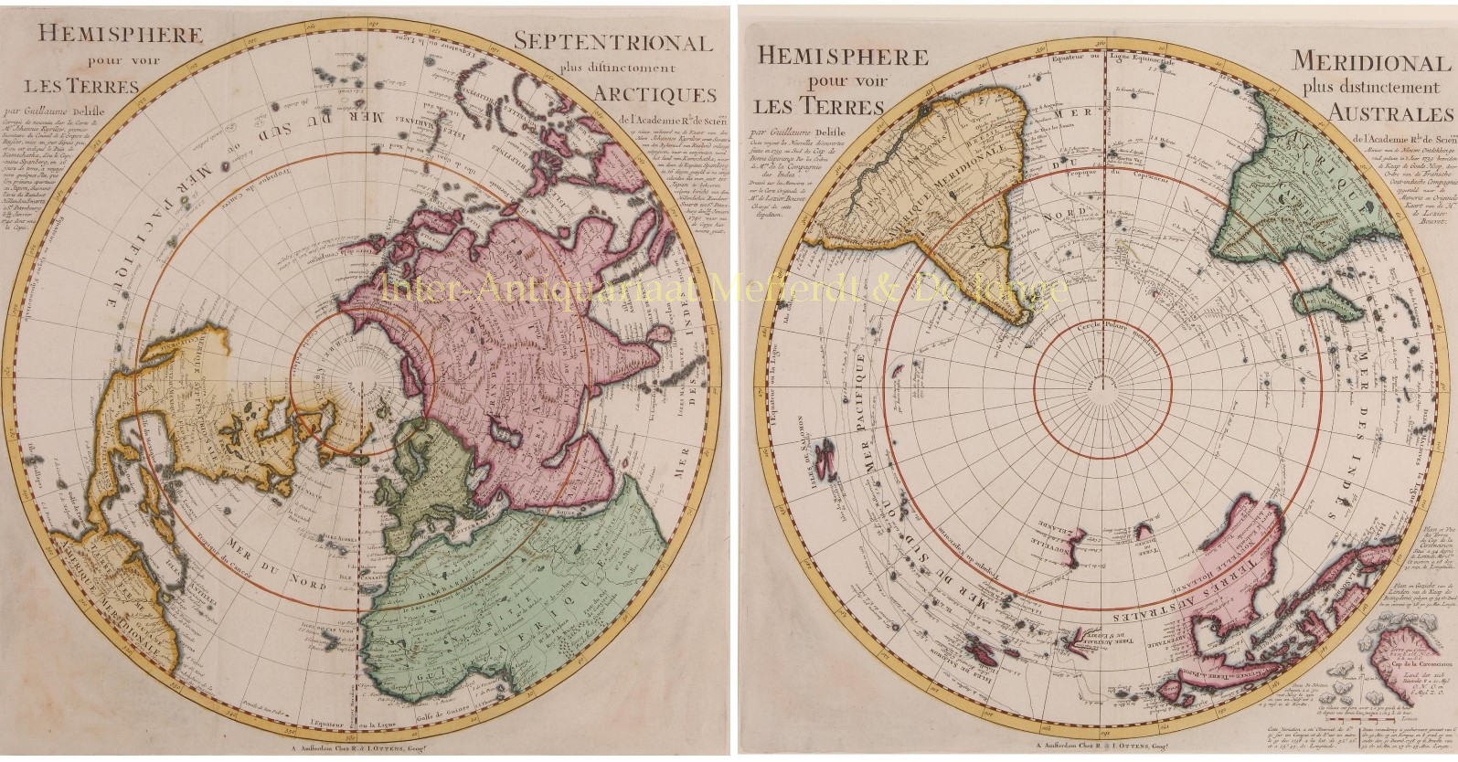 Northern Southern Hemisphere Map Pair Of Northern And Southern Hemisphere Maps "Hemisphere Septentrional  Pour Voir Plus Distinctement Les Terres Arctiques By Northern And Southern  Hemisphere - Guillaume De L Isle + Reinier And Josua Ottens, After