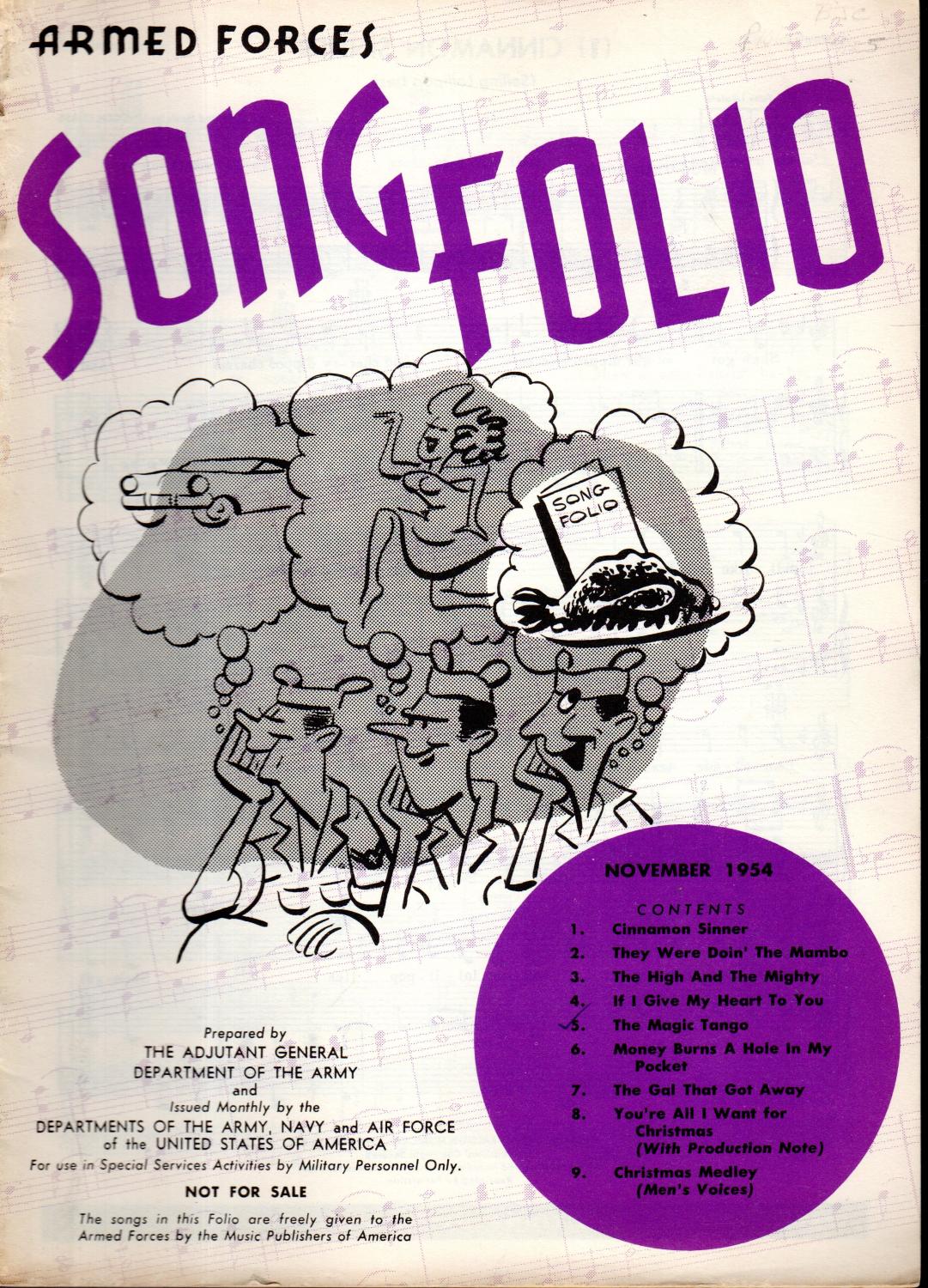 Armed Forces Song Folio: November, 1954 By Unknown Editor: (1954) 1St.  Magazine / Periodical | Dorley House Books, Inc.