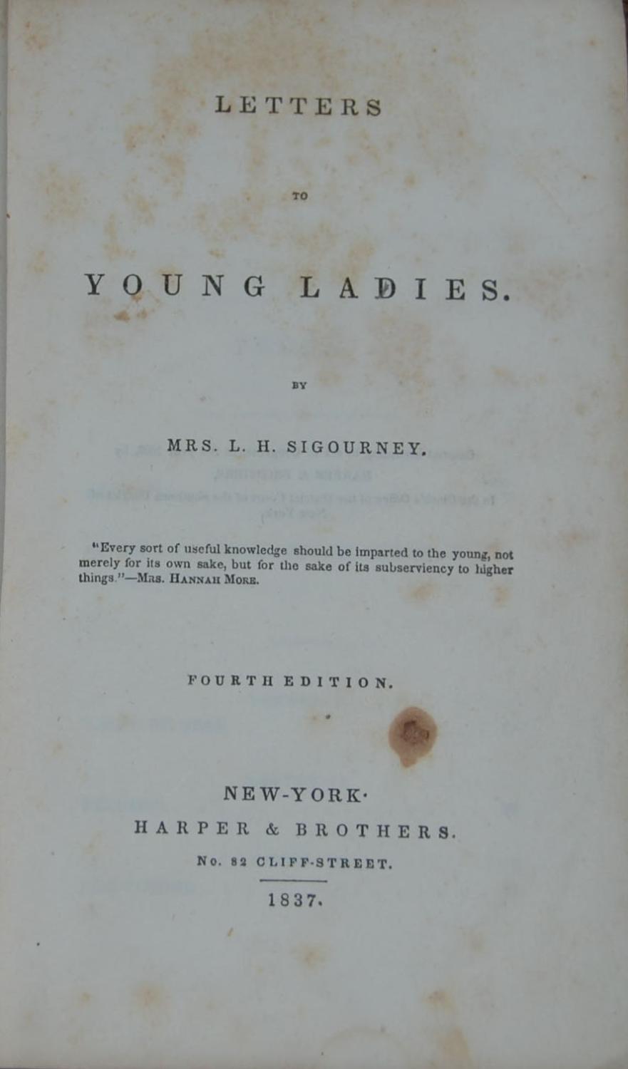 LETTERS TO YOUNG LADIES - SIGOURNEY, L[ydia] H[untley]