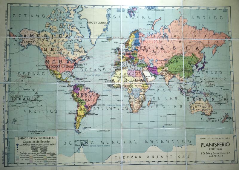 Mapas Escolares Planisferio Politico By Seix Y Barral Hnos 1950 Art Nbsp Nbsp Print Nbsp Nbsp Poster Frame