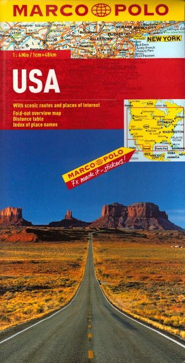 USA : with scenic routes and places of interest ; fold-out overview map, distance table, index of place names. Marco Polo