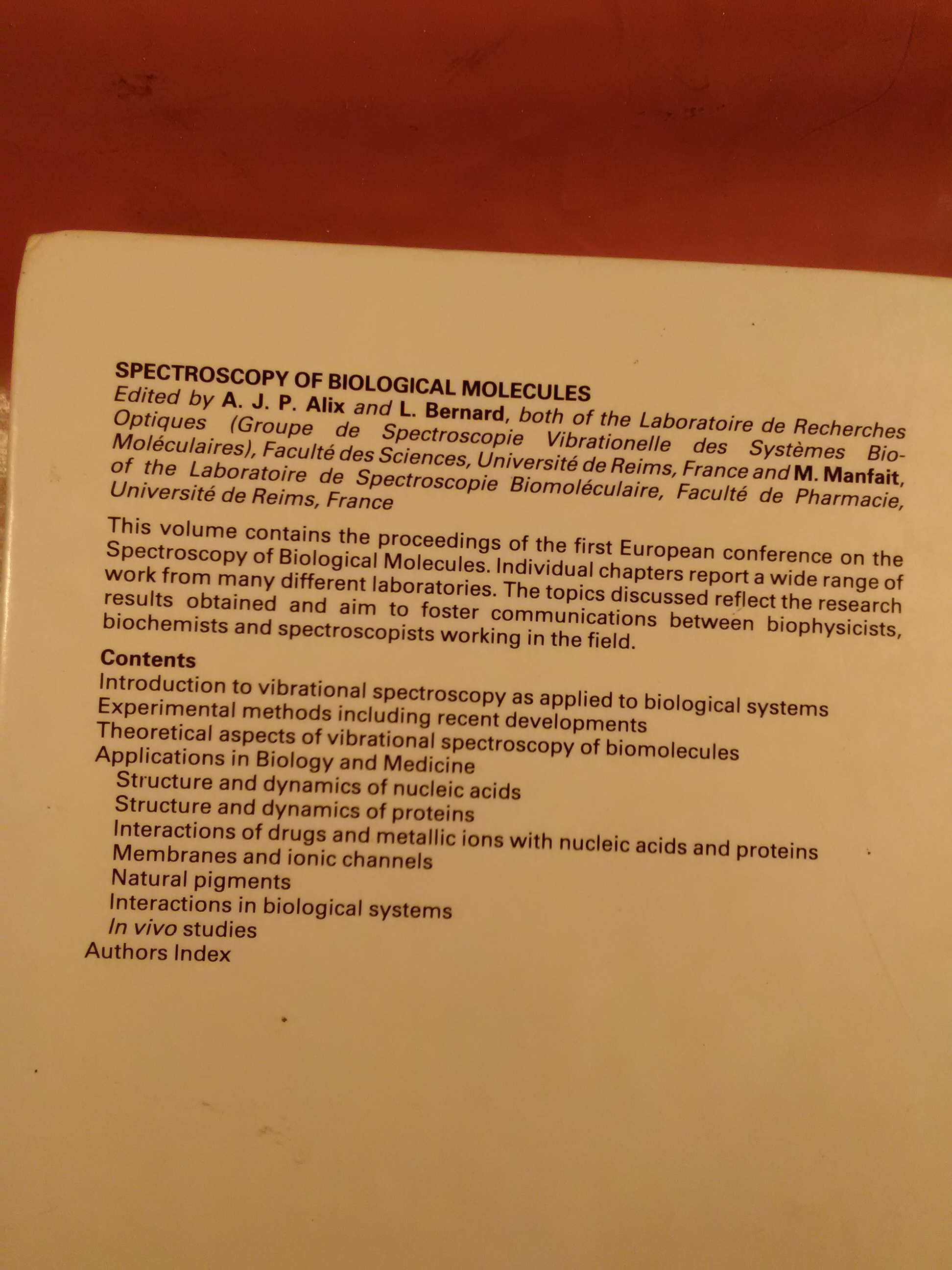 Spectroscopy of Biological Molecules New Advances by Alix, A.J.P
