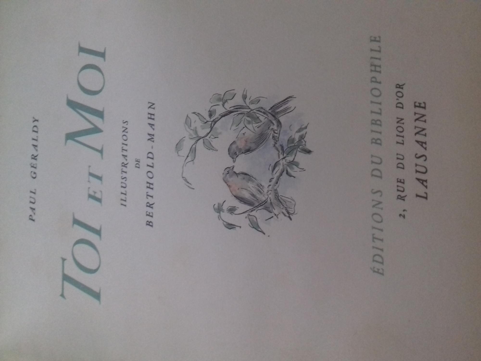 toi et moi paul géraldy [Fine] [Hardcover]