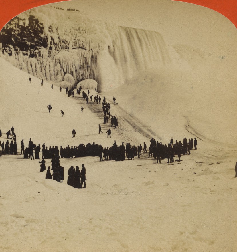 USA Winter Sports at Niagara Falls Coasting Old Stereoview Photo