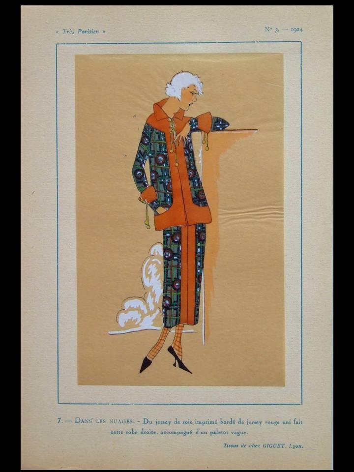 MODE ART DECO, ROBE, GUIGUET - 1924 - POCHOIR SUR CALQUE, TRES PARISIEN, FRENCH ART DECO FASHION, DRESS [Near Fine]