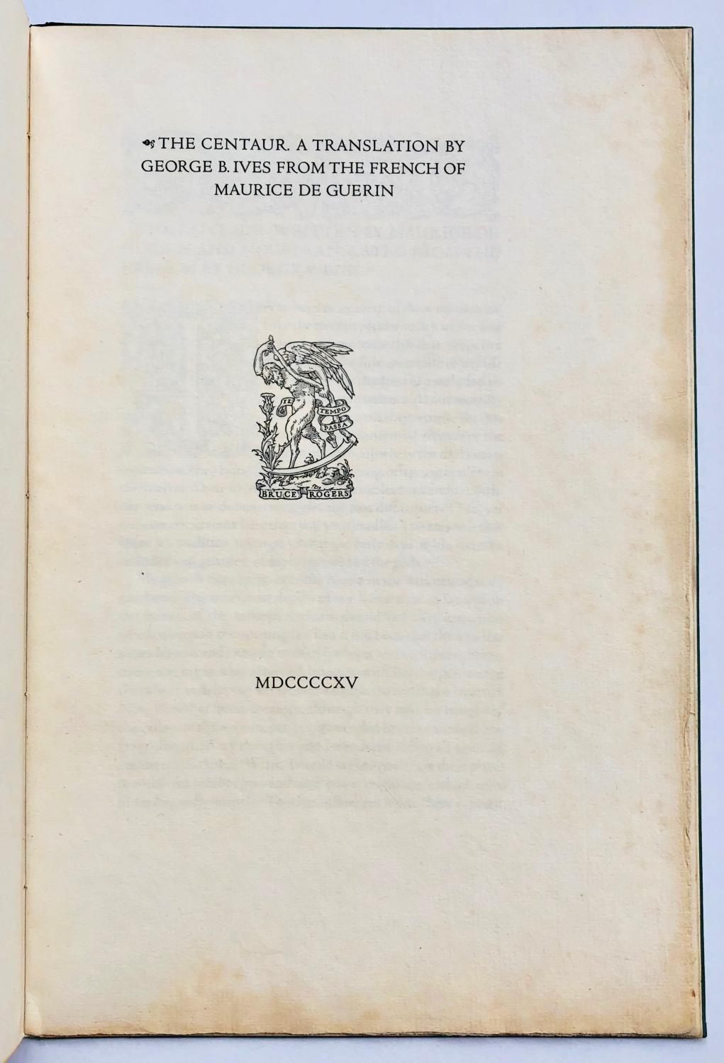 The Centaur: A Translation By George B. Ives From The French Of Maurice ...