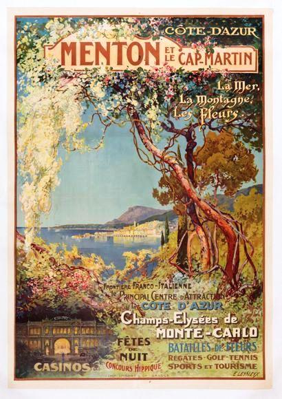 AFFICHE : MENTON ET LE CAP MARTIN CHAMPS-ELYSEES DE MONTE-CARLO LESSIEUX Ernest Louis [Très bon]