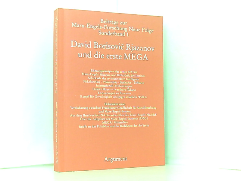 David Borisovic Rjazanov und die erste MEGA (Beiträge zur Marx-Engels-Forschung) - Vollgraf, Carl-Erich, Richard Sperl Rolf Hecker u. a.