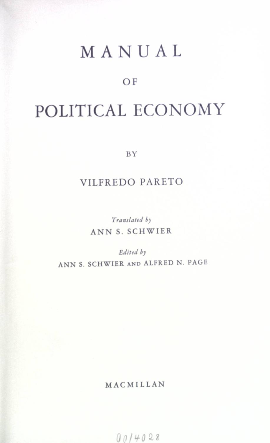 Manual of political economy. - Pareto, Vilfredo