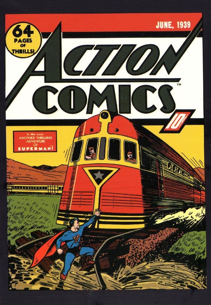 Superman Stopping Train 1939 Action Comics Book Cover Postcard