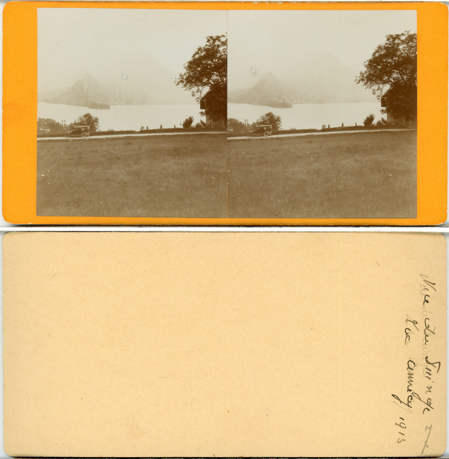 Stéréo, lac d'Annecy, vue de Duingt, village de la rive gauche Photographie originale / Original photograph [ ]