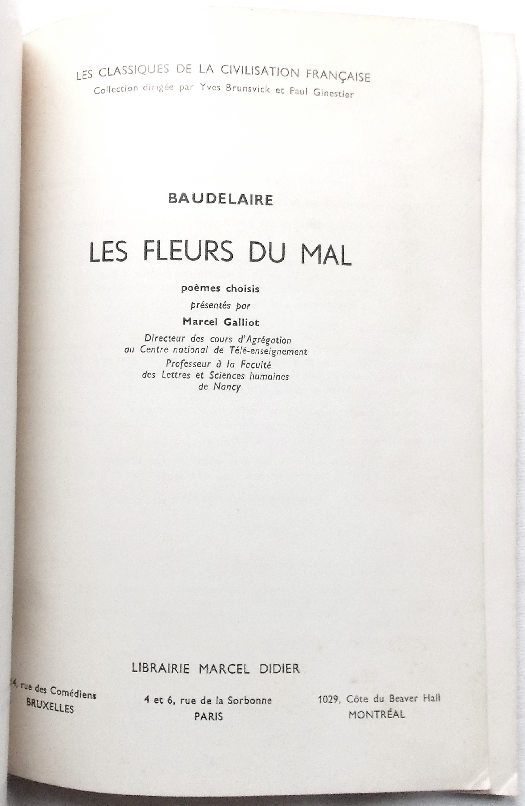 Les Fleurs Du Mal, Poemes Choisis, Presentes Par Marcel Galliot by ...