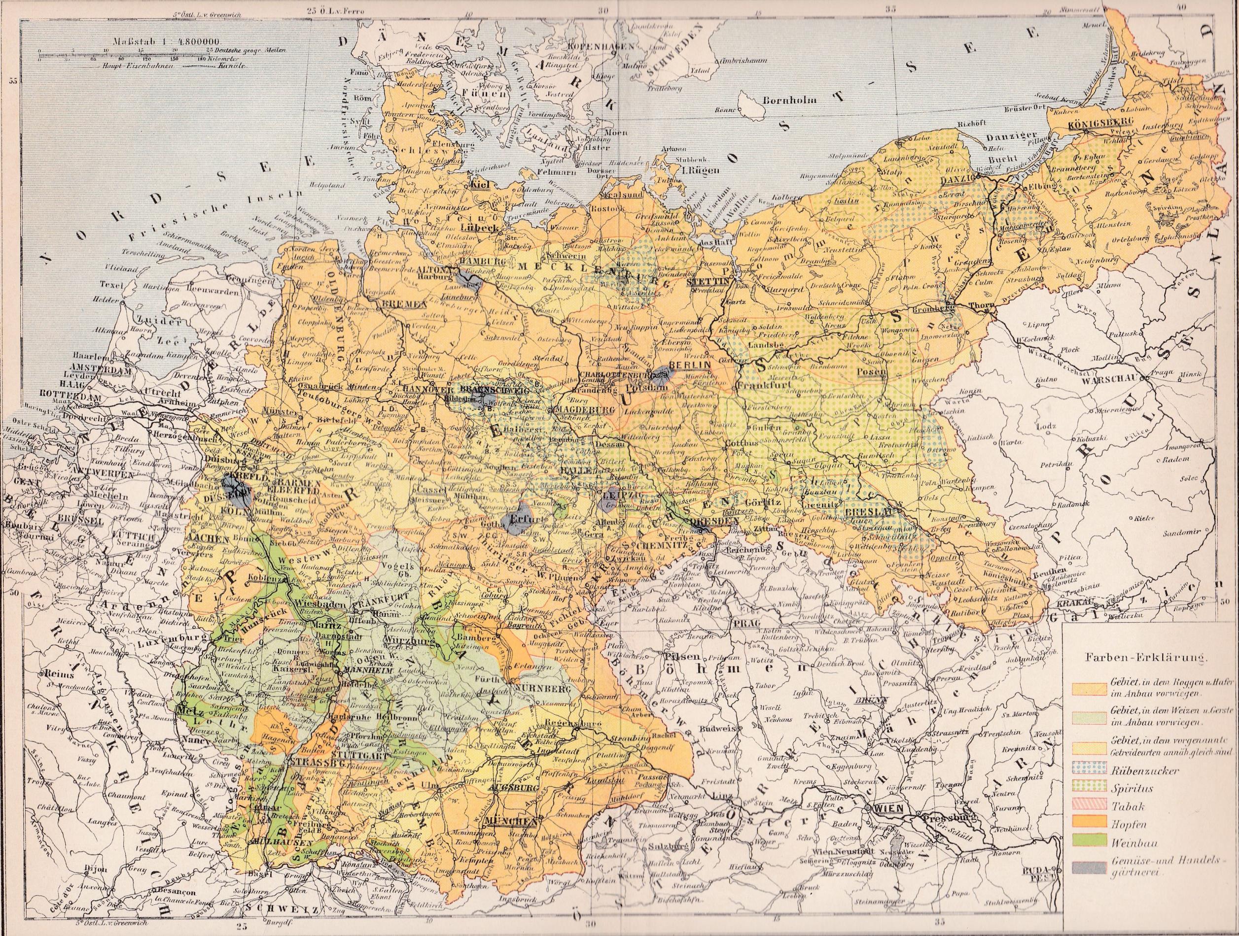 B14RA Alte Landkarte 1901 Karte der Landwirtschaft im Deutschen Reiche 