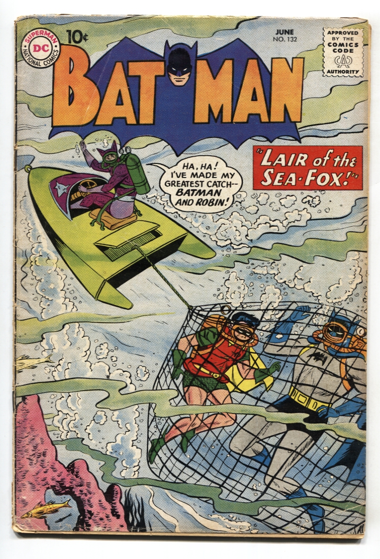 Batman #132 comic book Scuba cover- Sea Fox DC Silver Age 1960 VG-: (1960)  Comic | DTA Collectibles