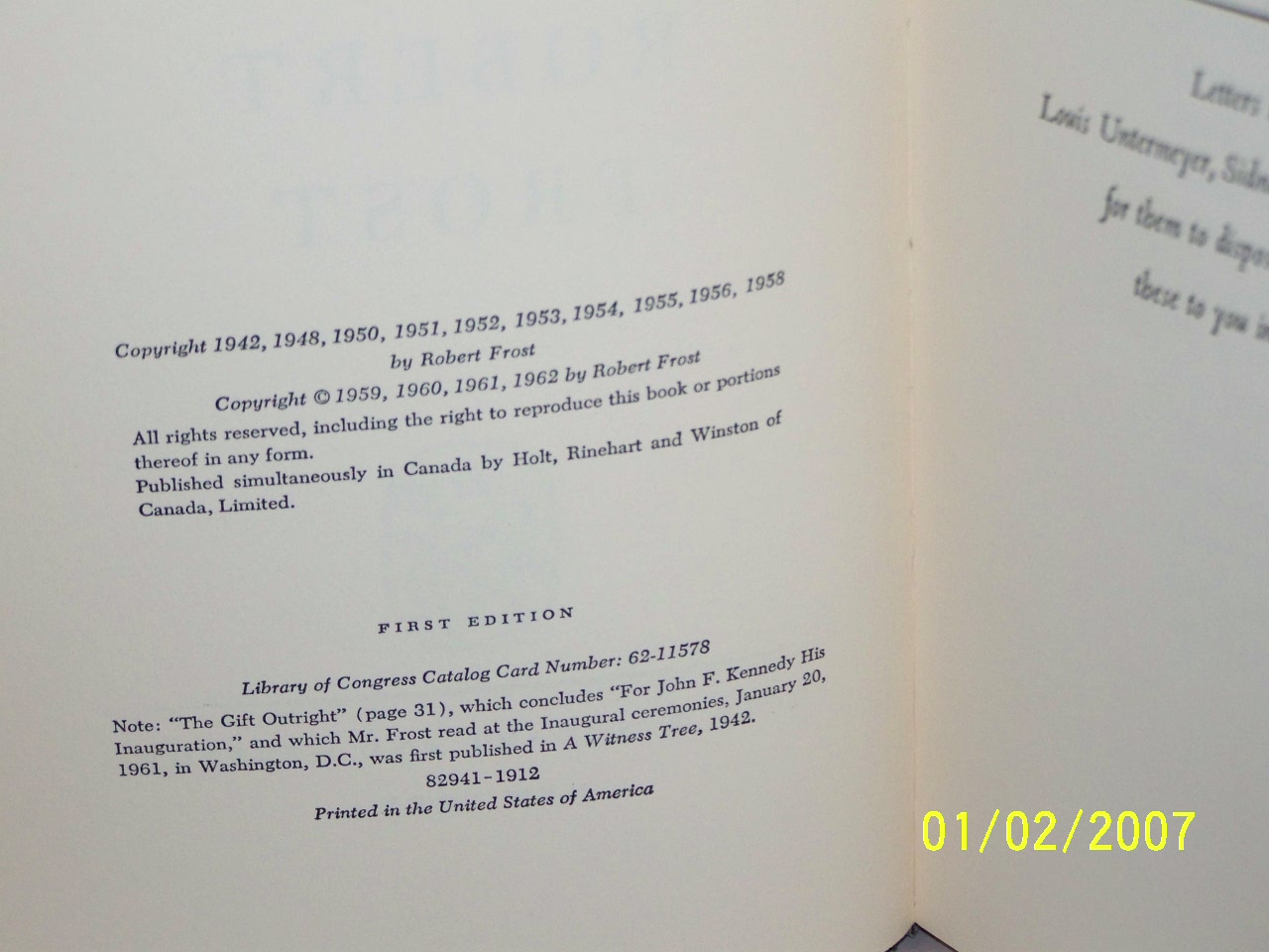 In The Clearing by Robert Frost Near Fine Hardcover (1962) 1st Edition mclinhavenbooks [IOBA]