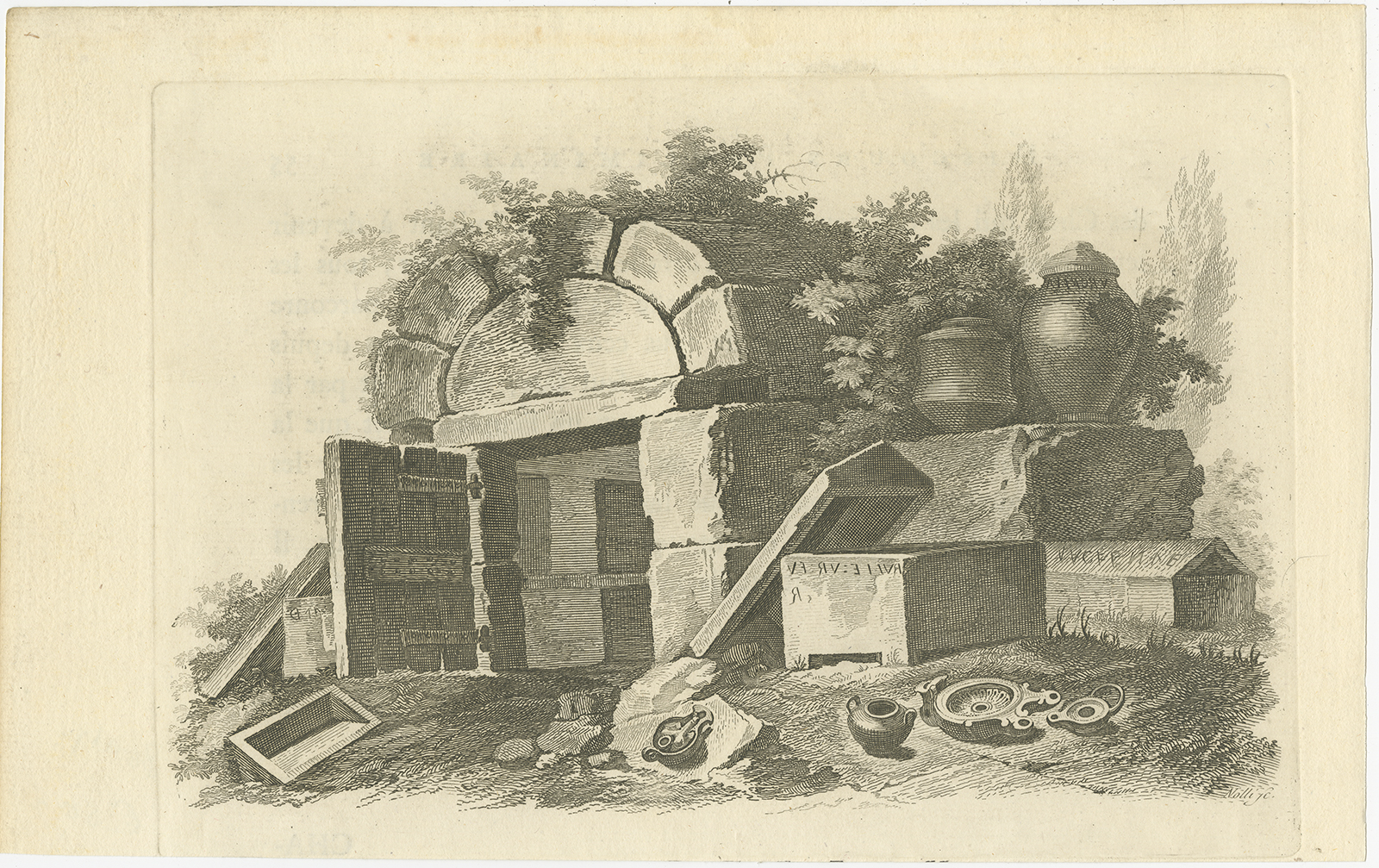 Antique Print of a Tomb and Antiquities (p.55) by Morelli (c.1770) [Satisfaisant]