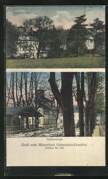 Ansichtskarte HohensteinErnstthal, Hotel Minelralbad mit Gartenanlage