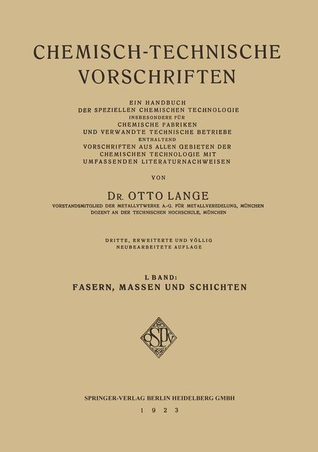 Chemisch-Technische Vorschriften - Dr. Otto Lange
