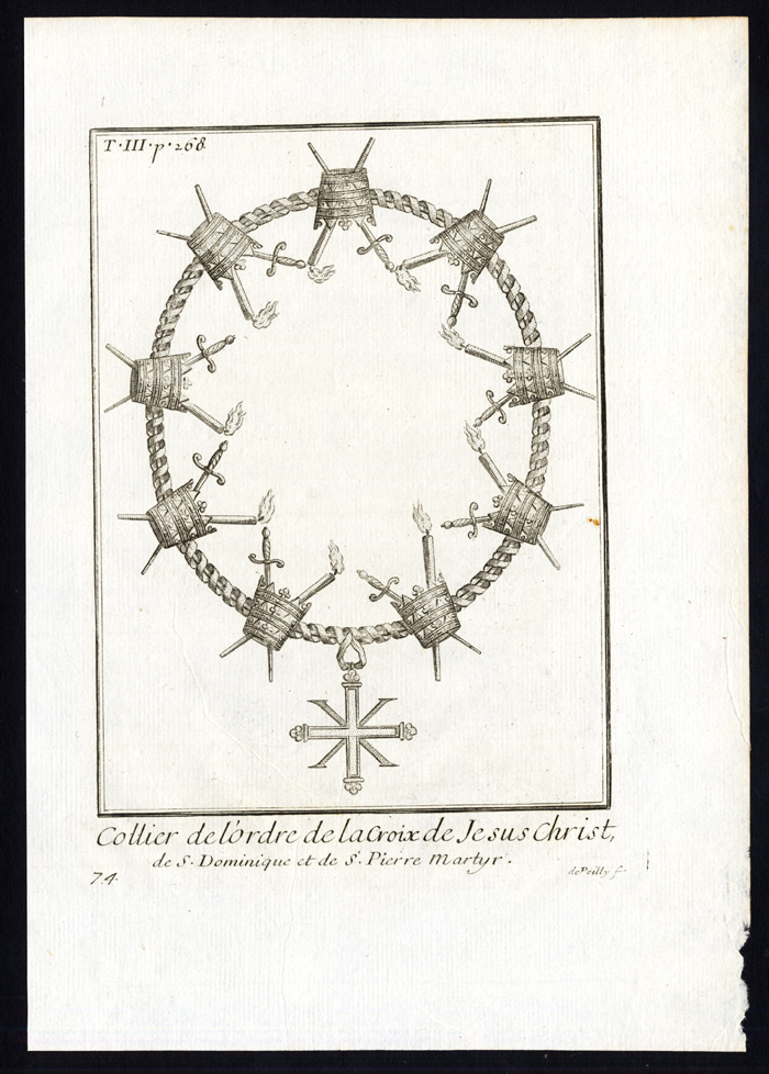 Antique Religious Print-ORDER OF THE CROSS OF JESUS CHRIST-NECKLACE-Helyot-1792 [ ]