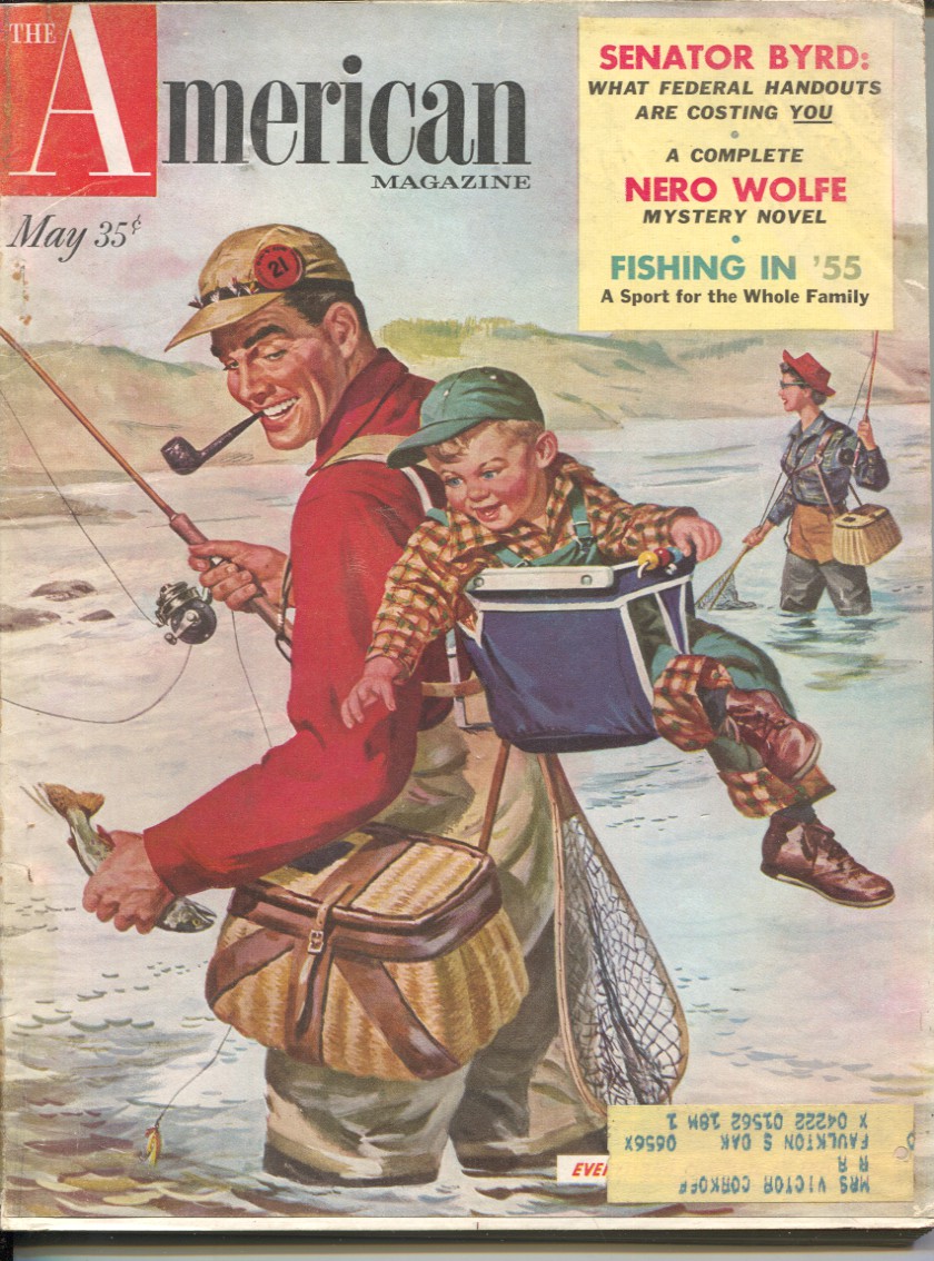 American Magazine 5/1955-fishing cover-Nero Wolfe-Rex Stout pulp fiction-classic car ads-VG [Very Good] [Softcover]