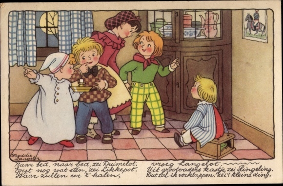 Künstler Ansichtskarte / Postkarte Langeler, F., Kinder vor dem