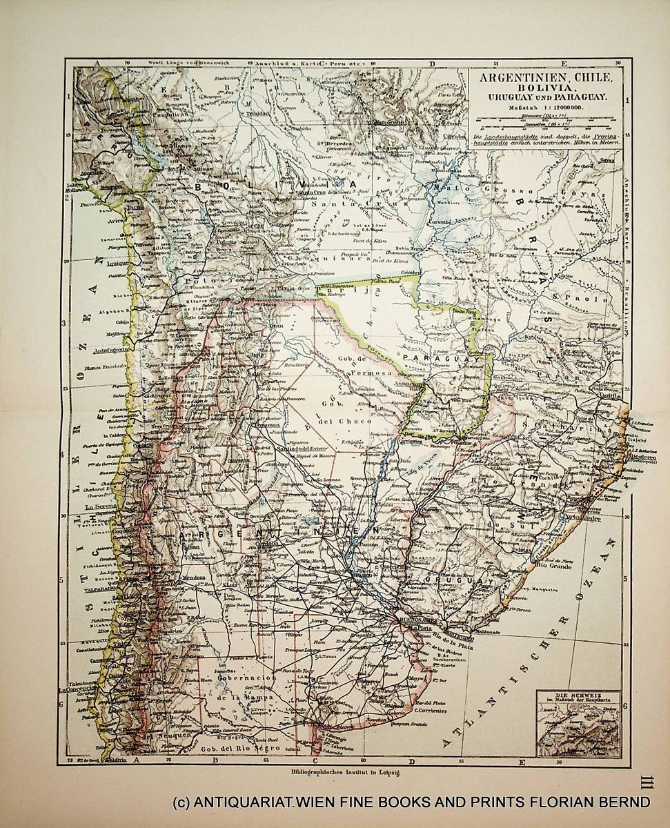 Argentina Chile Bolivia Uruguay And Paraguay Map C 1900 Argentinien Chile Bolivien Uruguay Und Paraguay Landkarte Ca 1900 1900 Karte Antiquariat Wien Fine Books Prints