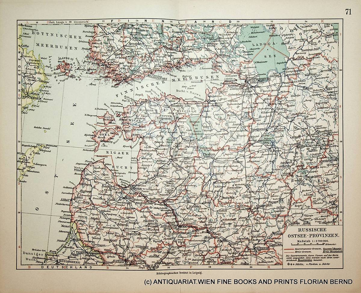 Estland Livland Lettland Ostpreussen LANDKARTE von 1894 Kurland Samogitien 