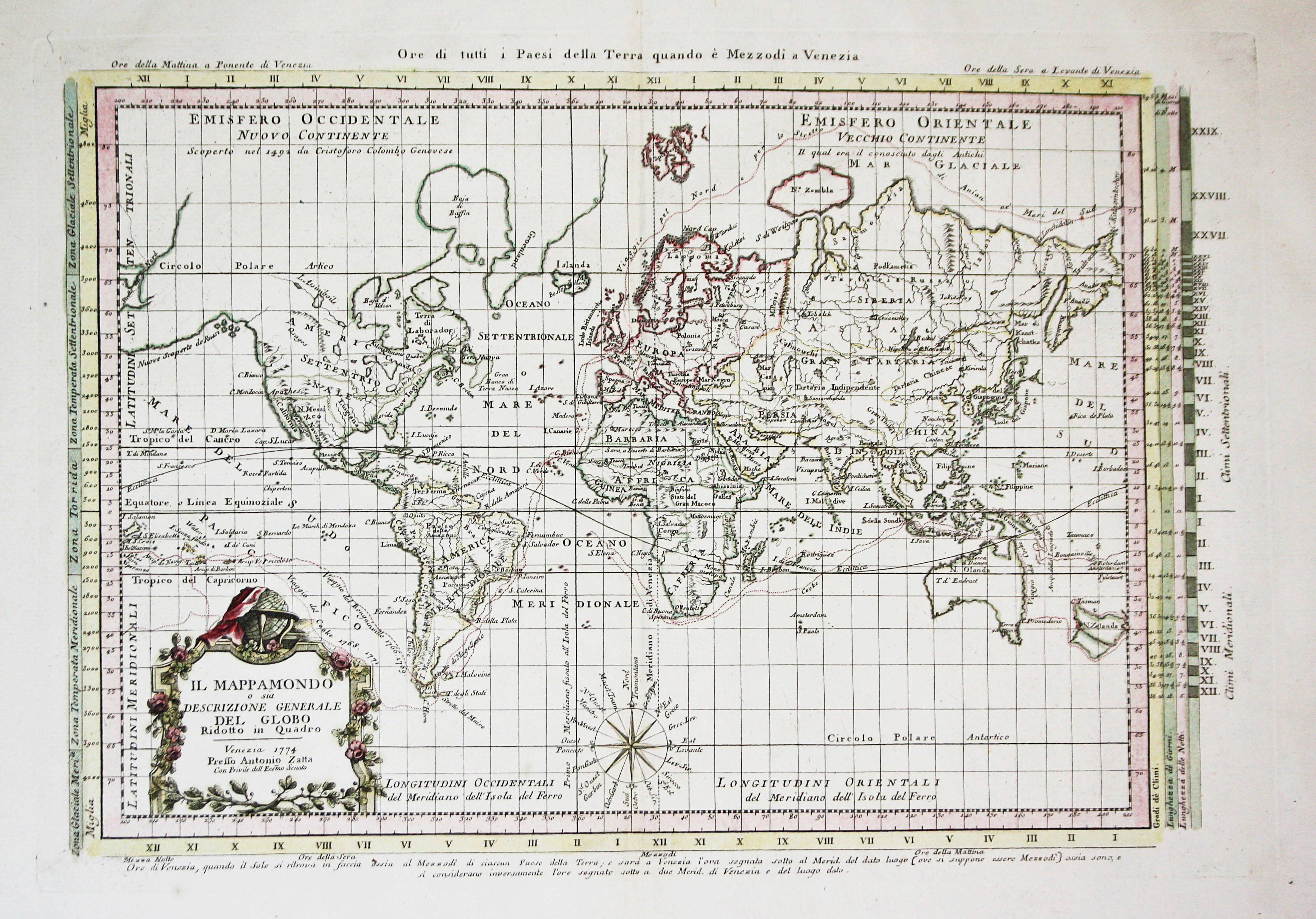 Il Mappamondo o sia Descrizione Generale del Globo Ridotto in Quadro -  world map Weltkarte Mappemonde by Zatta, Antonio (1757-1797):: (1774)  Art / Print / Poster