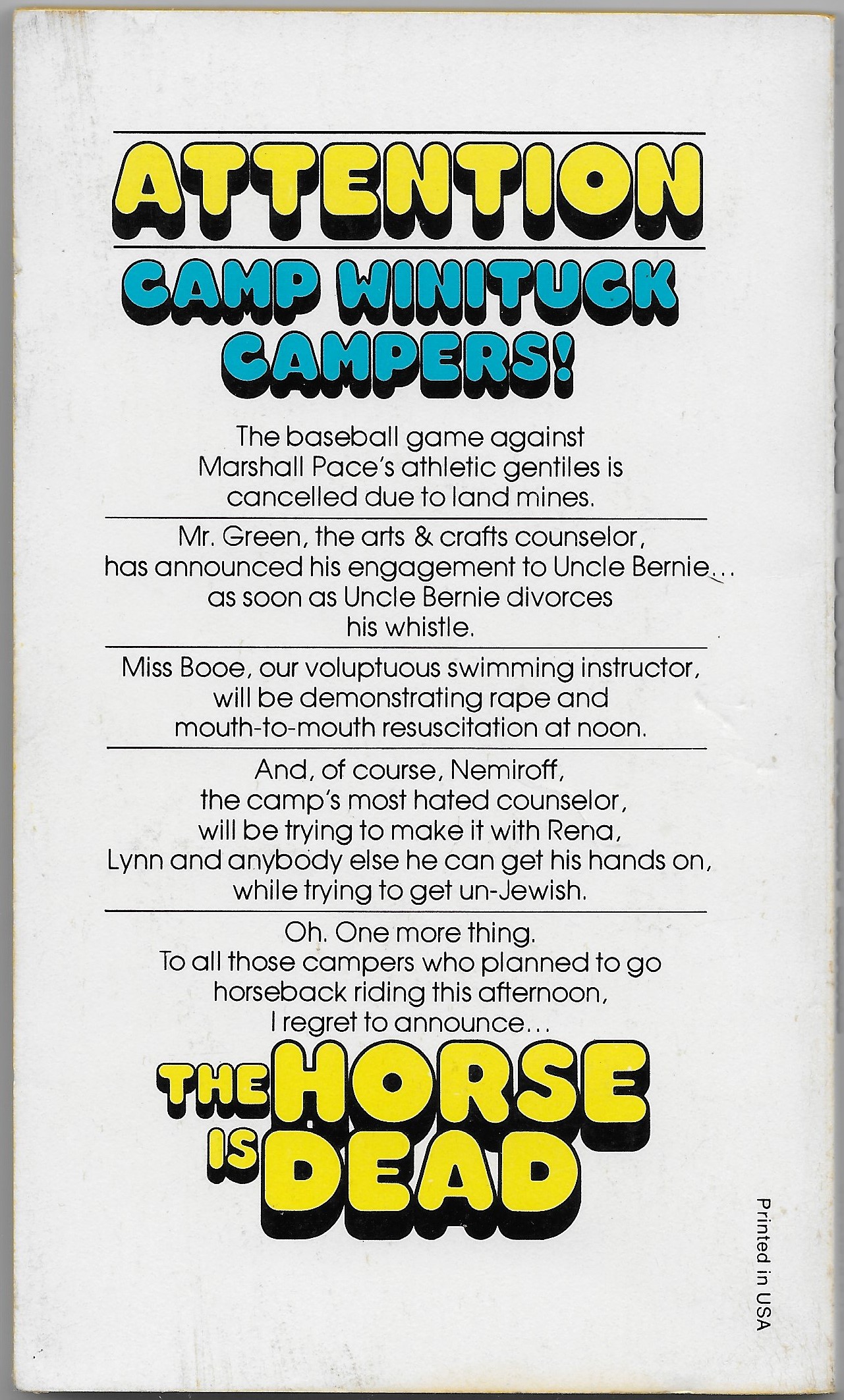 The Horse Is Dead by Robert Klane Near Fine Mass Market Paperback