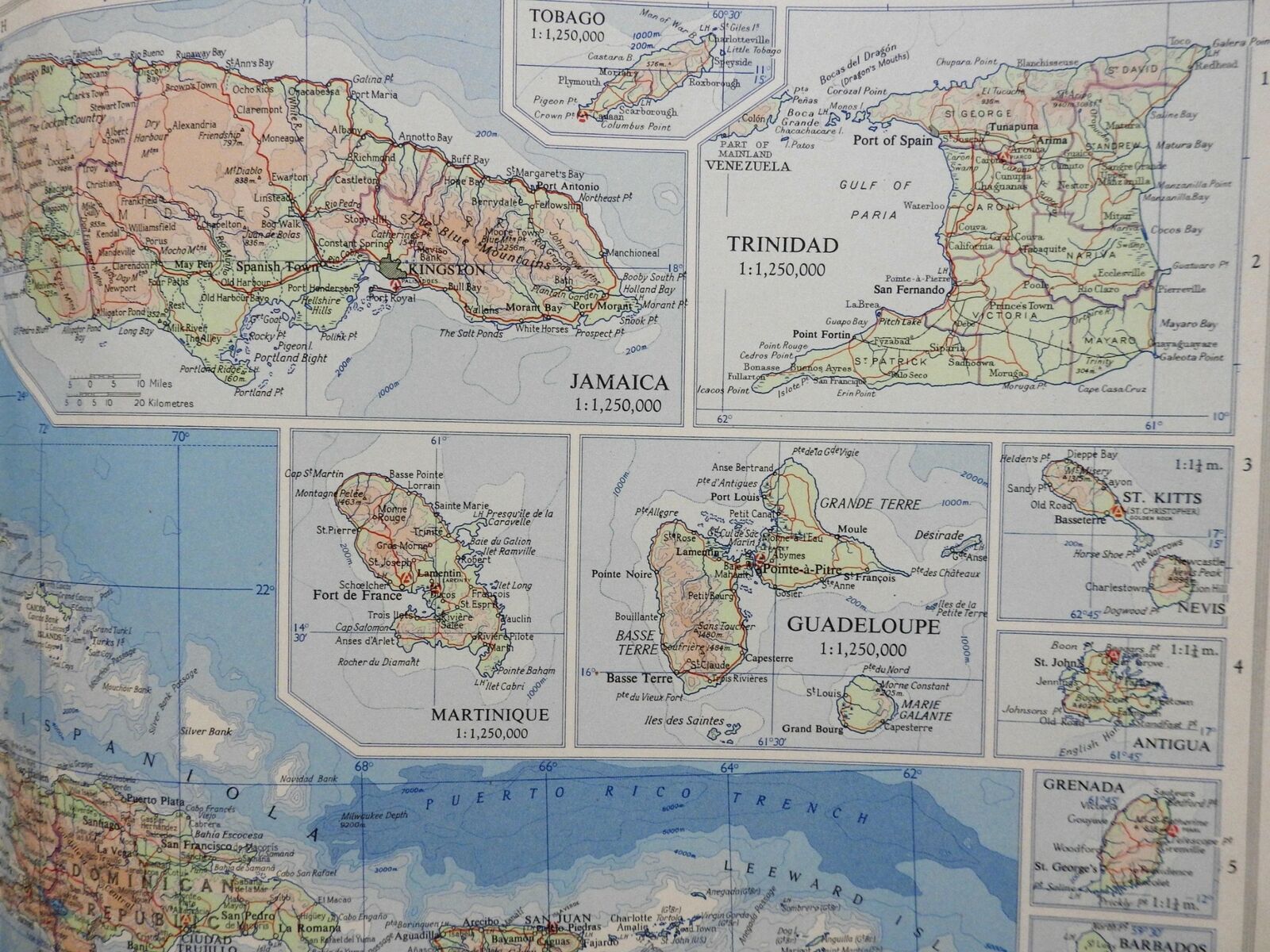 Caribbean Islands Cuba Jamaica 1957 Geographical Institute vintage folio map: (1957) Map 