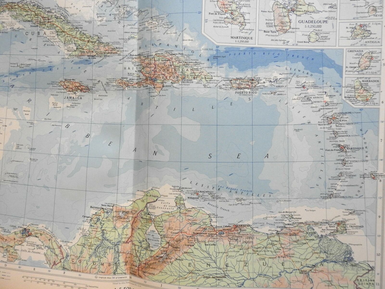 Caribbean Islands Cuba Jamaica 1957 Geographical Institute vintage folio map: (1957) Map 