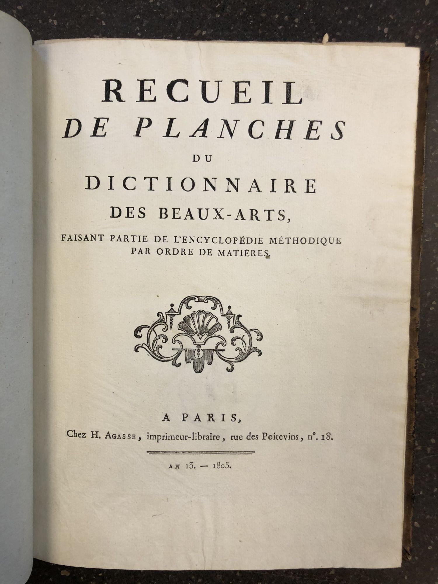 RECUEIL DE PLANCHES DU DICCTIONAIRE DES BEAUX-ARTS, FAISANT PARTIE DE L'ENCYCLOPÉDIE MÉTHODIQUE PAR ORDRE DE MATIÈRES [ ] [Couverture rigide]