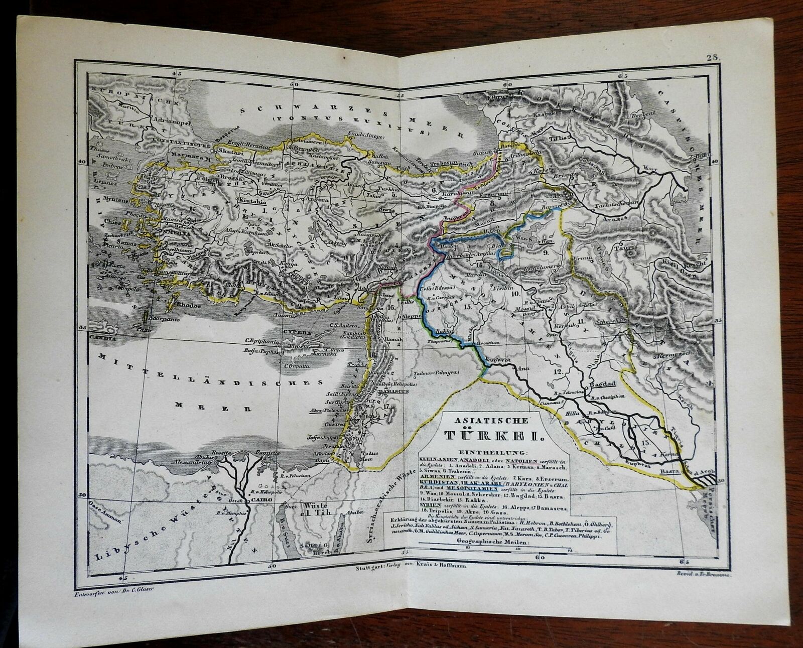 Ottoman Empire Middle East Syria Anatolia Cyprus 1858 Krais & Hoffman scarce map (1858) Map