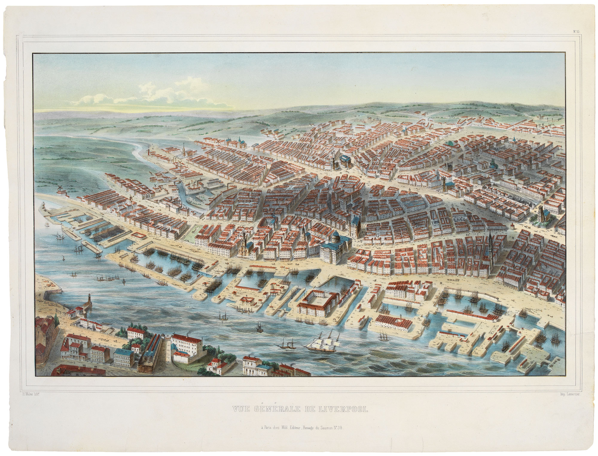 Vue Générale de Liverpool. by WALTER, H.: (1840) Map | Altea Antique Maps