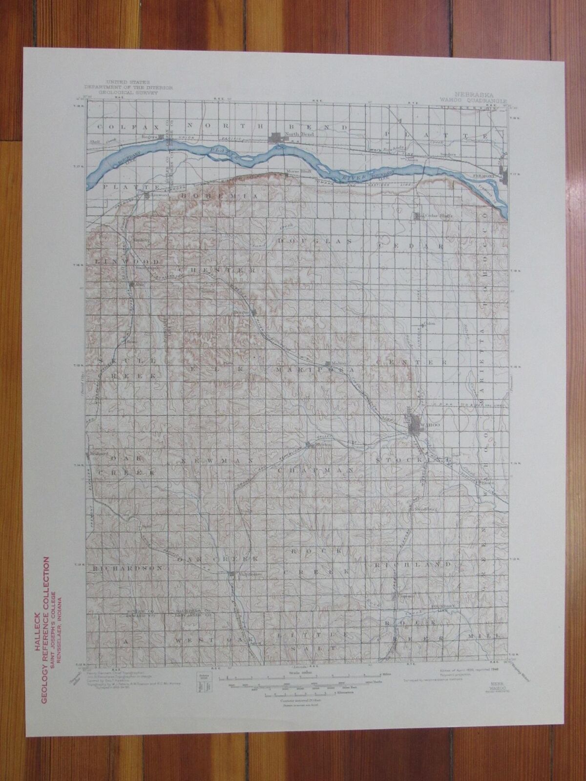 Wahoo Nebraska 1946 Original Vintage USGS Topo Map (1946) Map