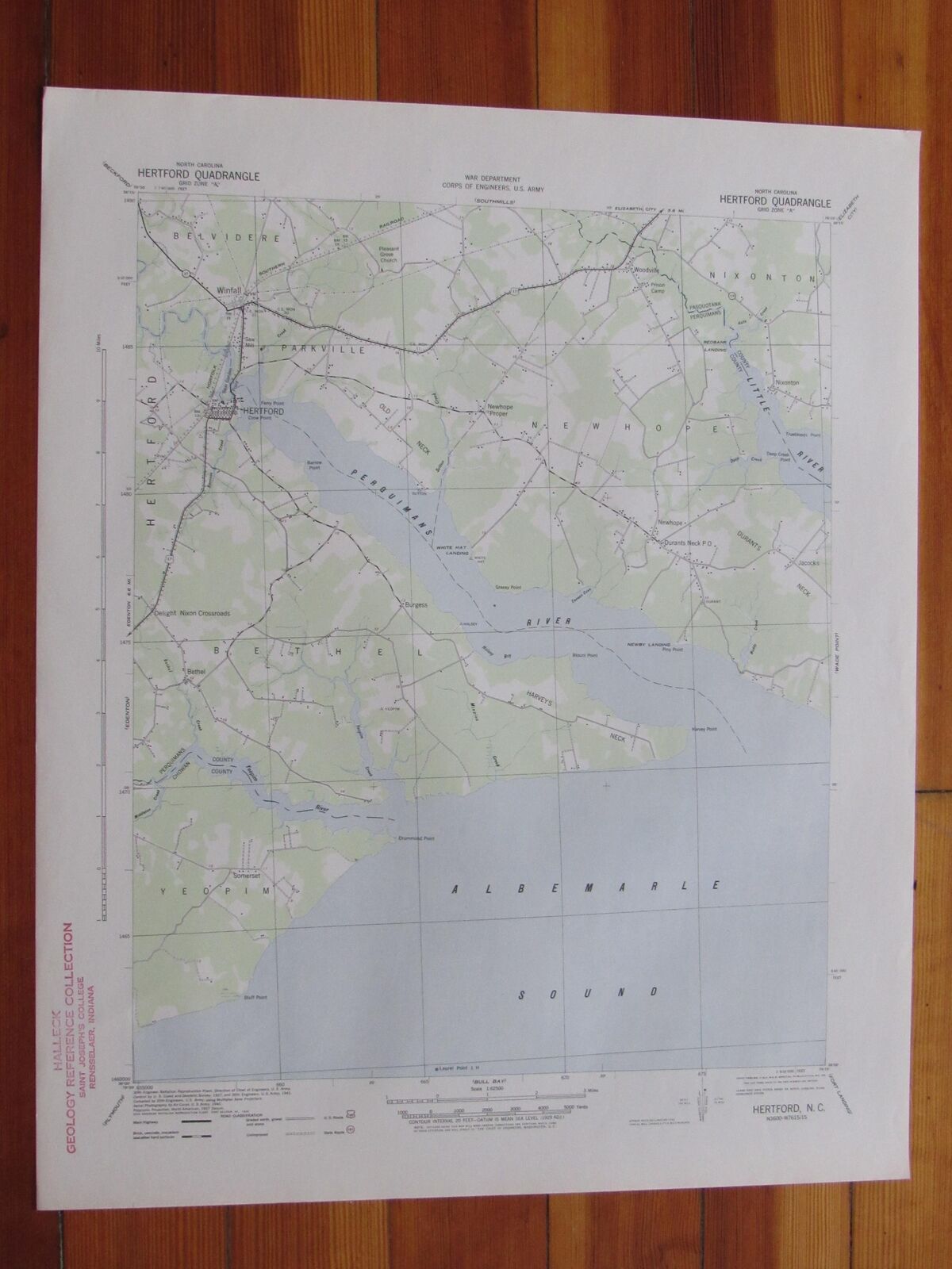 Hertford North Carolina 1940 Original Vintage USGS Topo Map (1940) Map