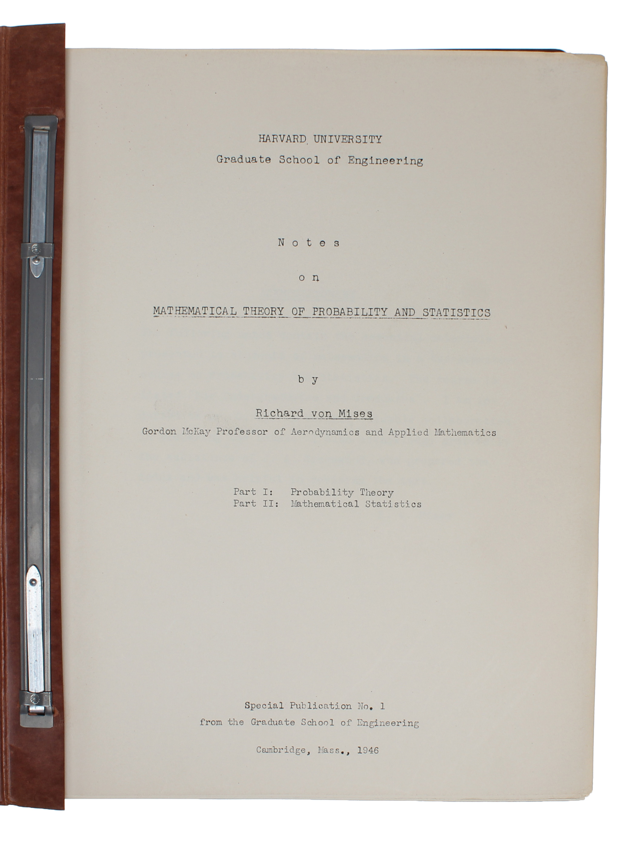 Notes on the mathematical theory of probability and statistics von
