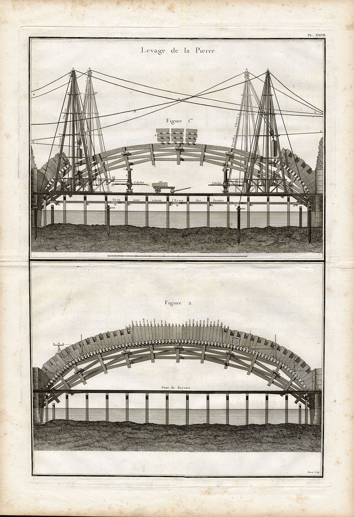 Antique Print-Pl.XXVII-BRIDGE-ENGINEERING-LIFT-STONE-SERVICE-CART-Perronet-1782 [ ] [Hardcover]