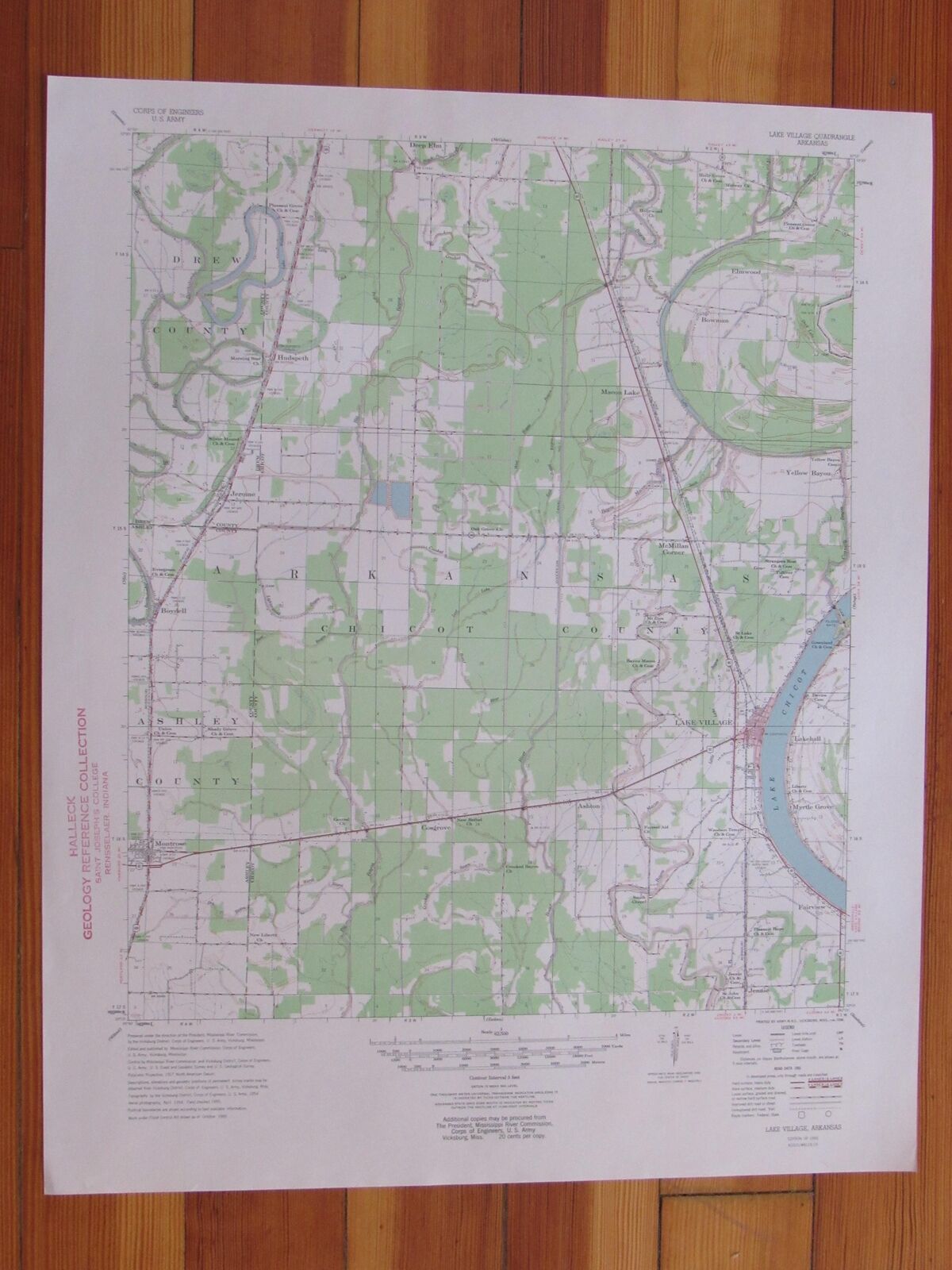 Lake Village Arkansas 1955 Original Vintage USGS Topo Map (1955) Map