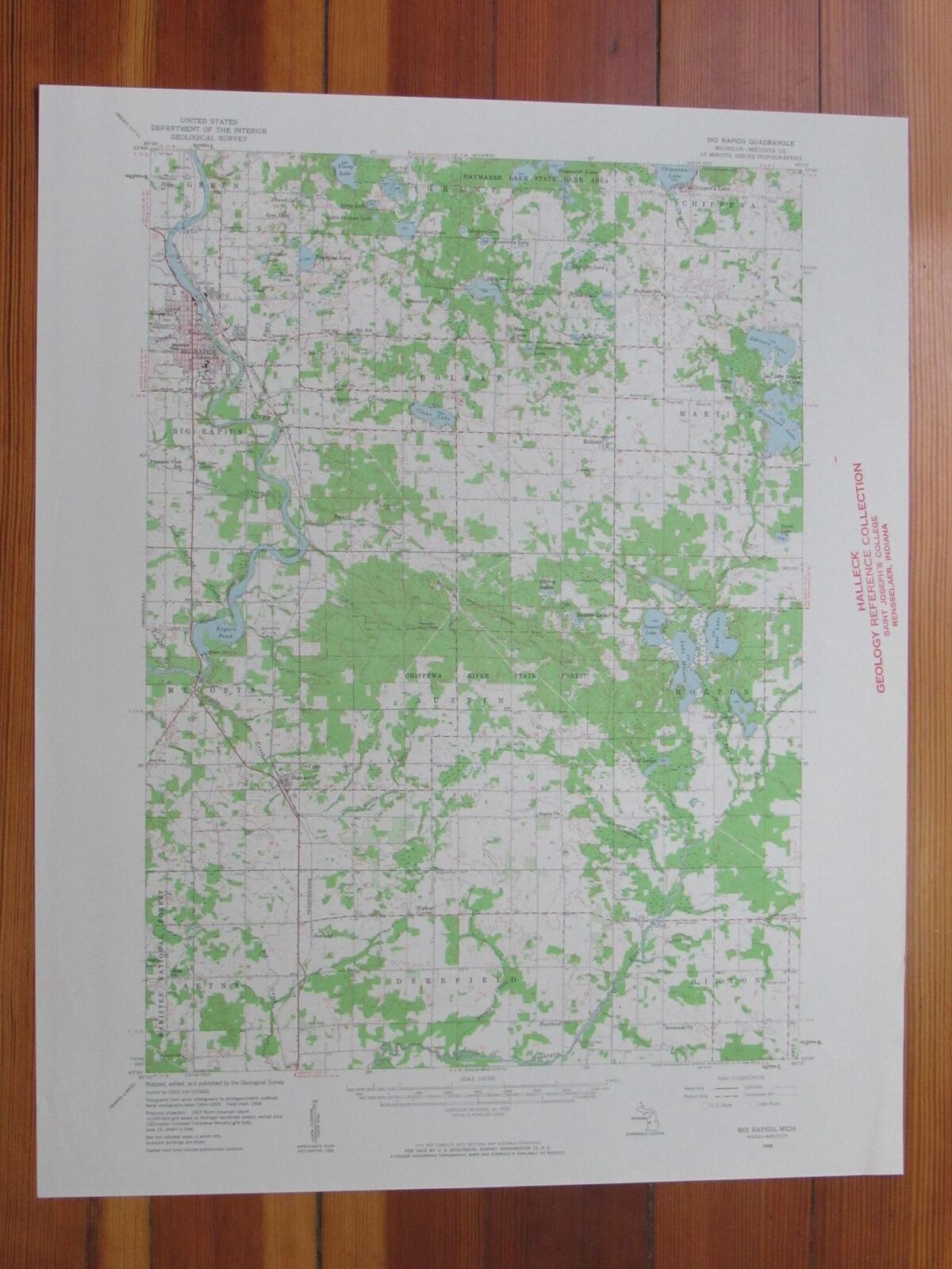 Big Rapids Michigan 1960 Original Vintage USGS Topo Map (1960) Map