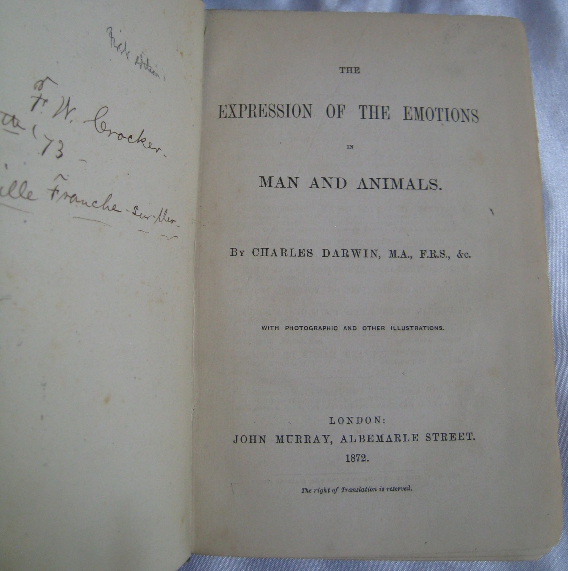 Expressions of the Emotions in Man and Animals by Charles Darwin: Fair  Hardcover (1872) First edition, first state. | Midway Book Store (ABAA)