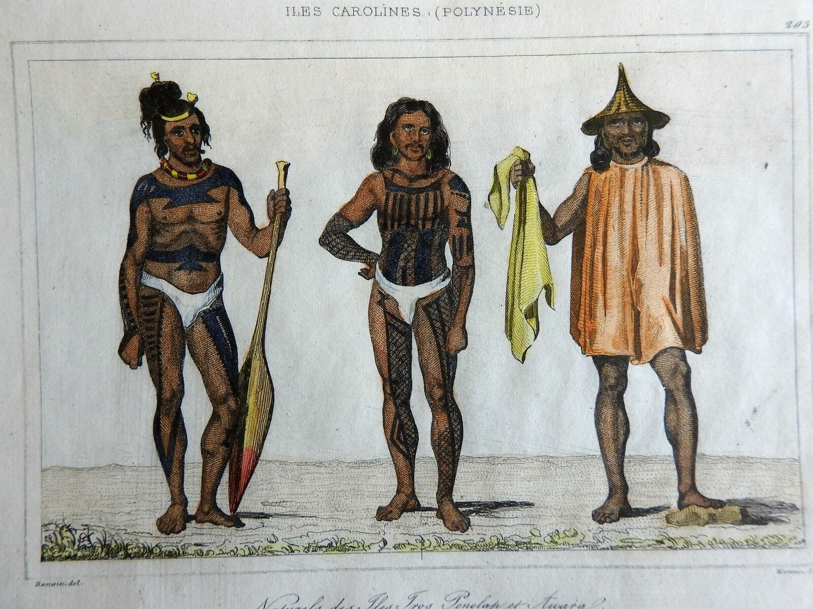 Caroline Islanders Polynesia Tattoos Jewelry 1839 scarce French ethnic view [Good]