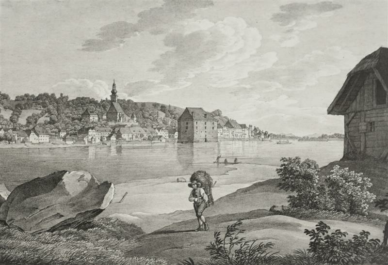 Mauthausen, Gesamtansicht, Kunike's Donau-Ansichten, Mauthausen. -  Gesamtansicht. - Kunike's Donau-Ansichten. - "Ober Oesterreich. Markt  Mauthhausen". | Graphikantiquariat Koenitz