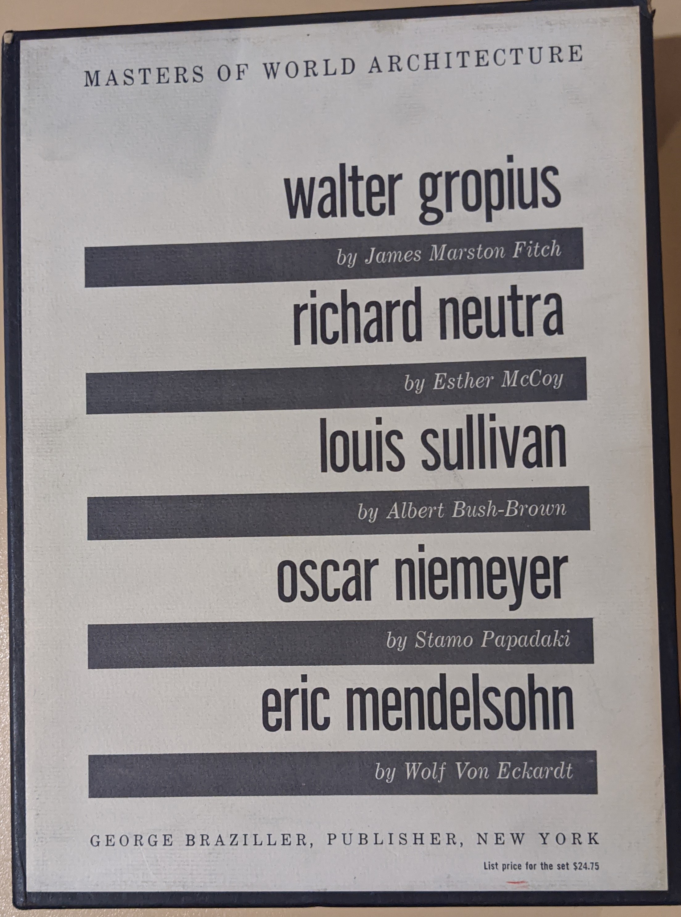 Walter Gropius, Richard Neutra, Louis Sullivan, Oscar Niemeyer