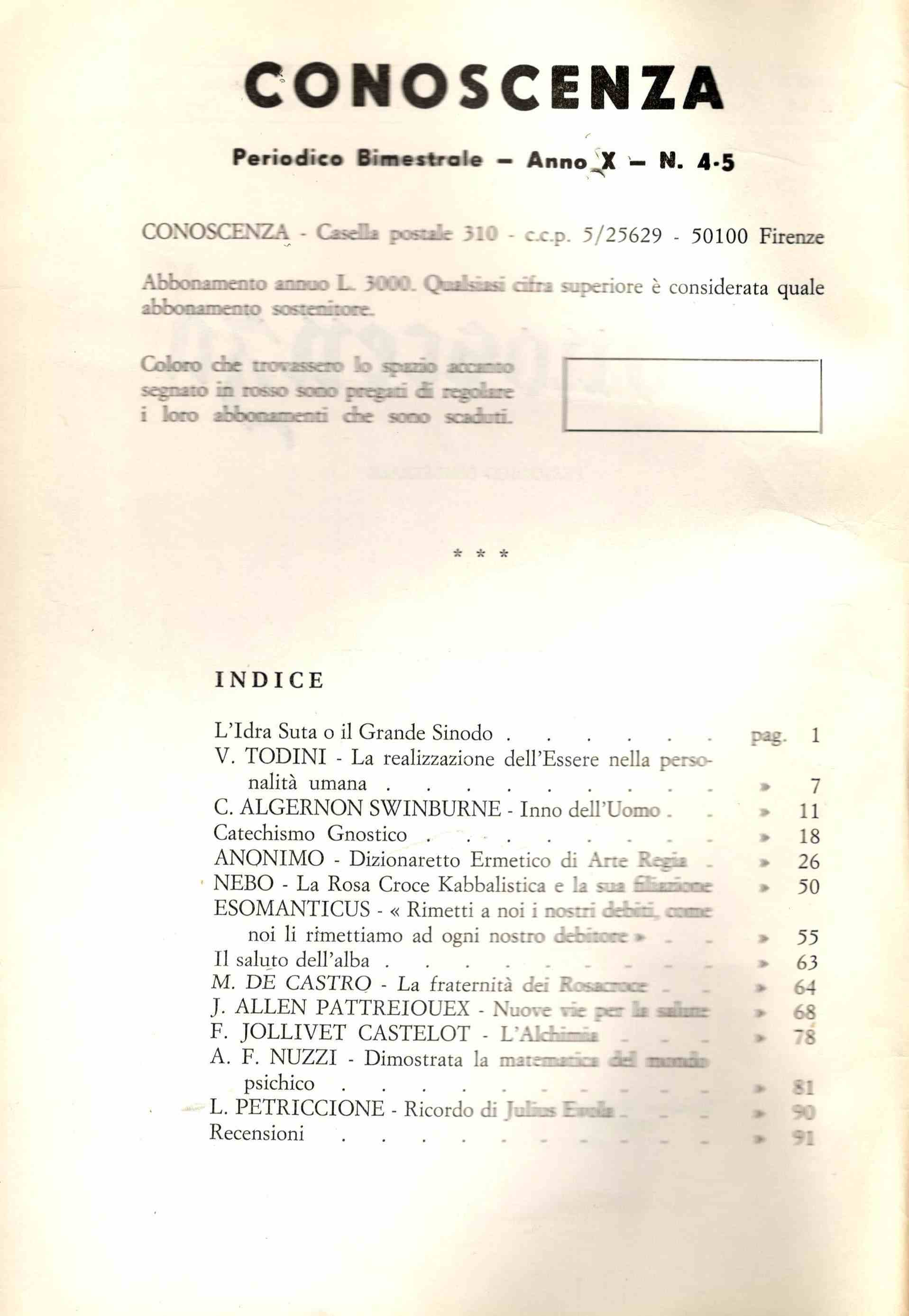 Abebooks Conoscenza. Periodico bimestrale. Anno X. N. 4-5. Luglio-Ottobre 1974