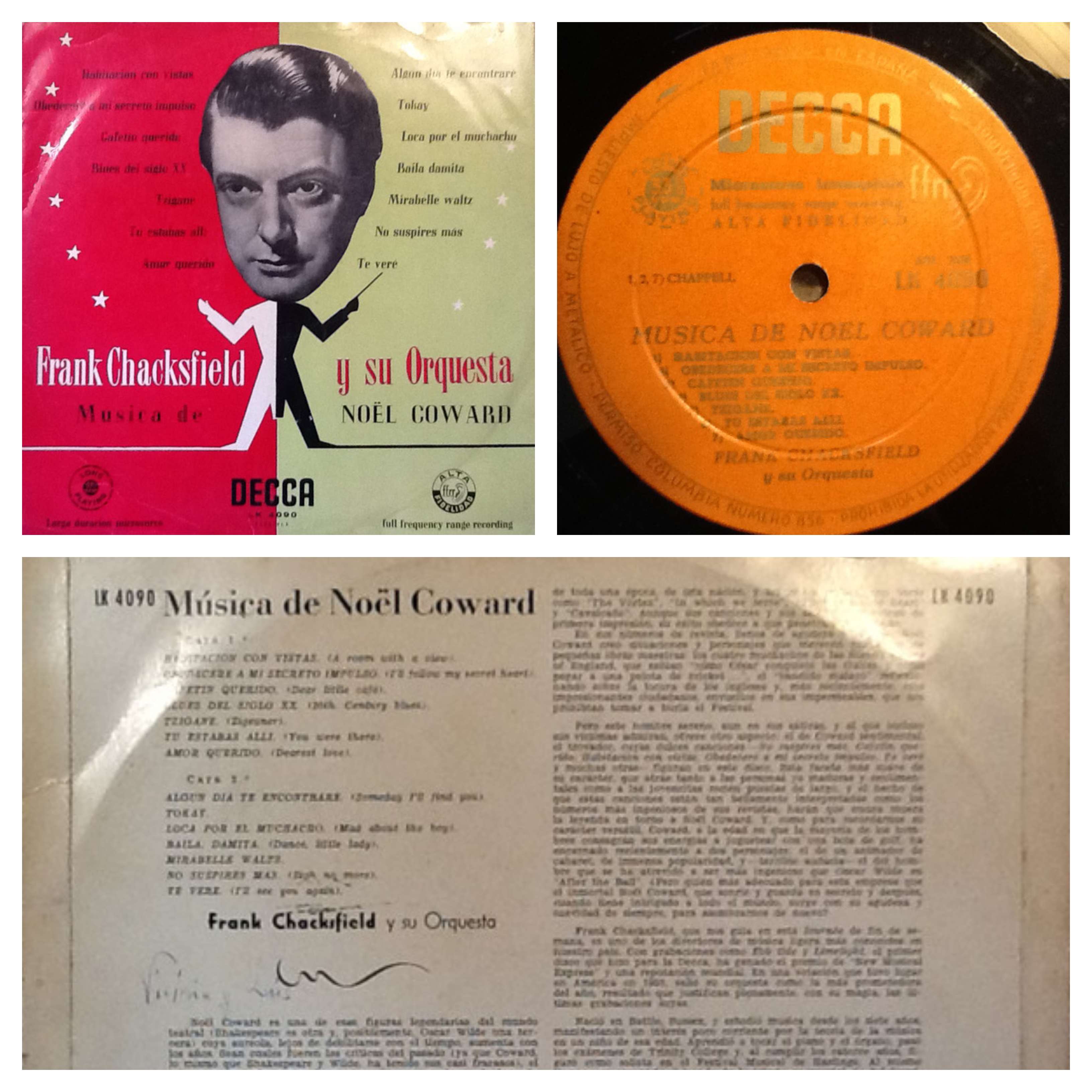 ANTIGUO VINILO / OLD VINYL: MÚSICA DE NOËL COWARD POR FRANK CHACKSFIELD Y SU ORQUESTA (LP 
